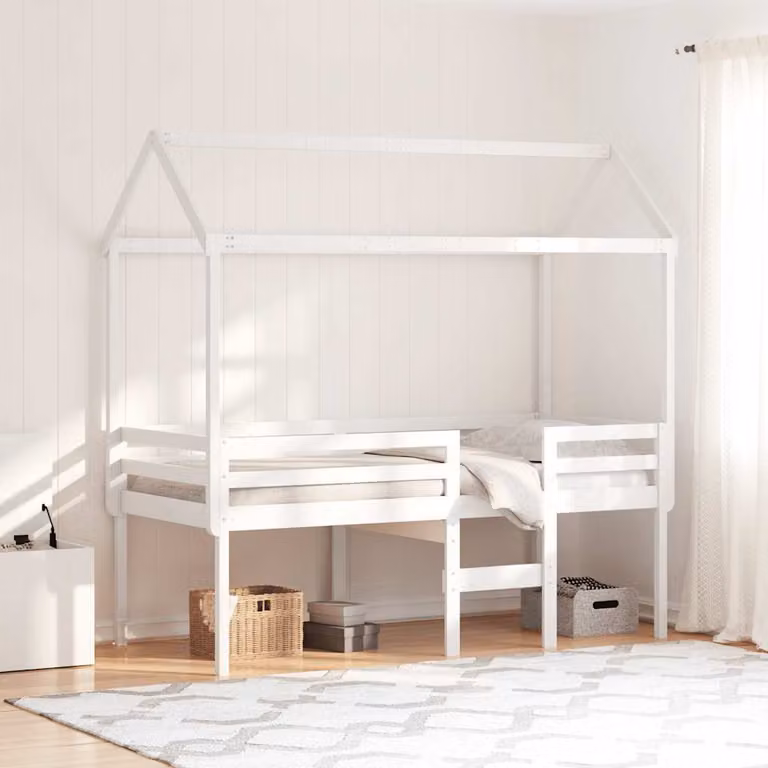 Letto a soppalco con tetto per bambini vidaXL in legno di pino bianco L/P/H: 195.5 x 90 x 159 cm