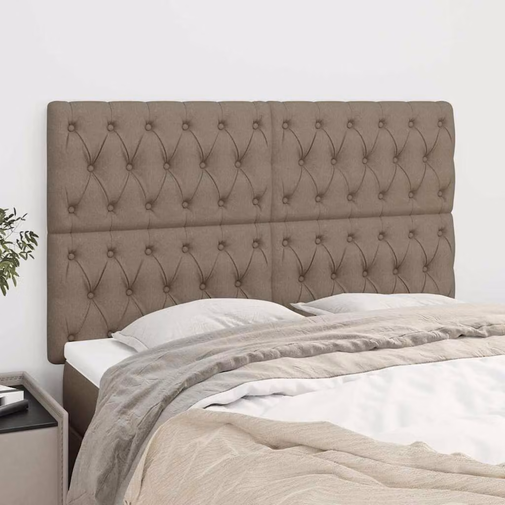 Testiera per letto vidaXL in tessuto beige e grigio con struttura in legno, L: 144 cm, P: 7 cm, H: 118-128 cm – 1