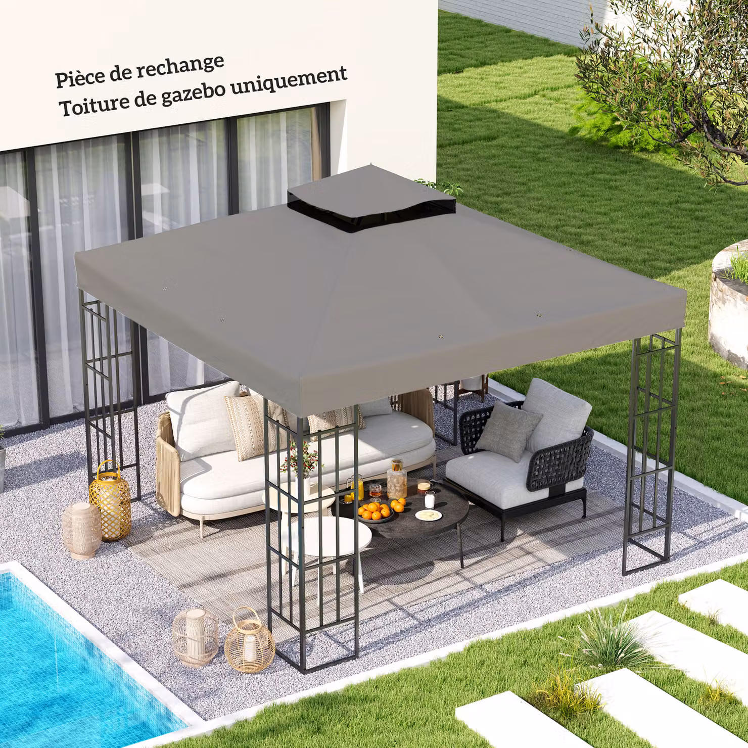Telo di ricambio per gazebo Outsunny a 2 livelli, protezione UPF 50+, con fori di drenaggio, grigio, 3 x 3 m – 2