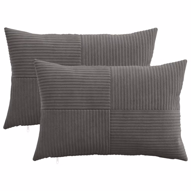 Set di 2 federe vidaXL ALMELO in velluto a coste grigio scuro, L 30 cm x P 50 cm