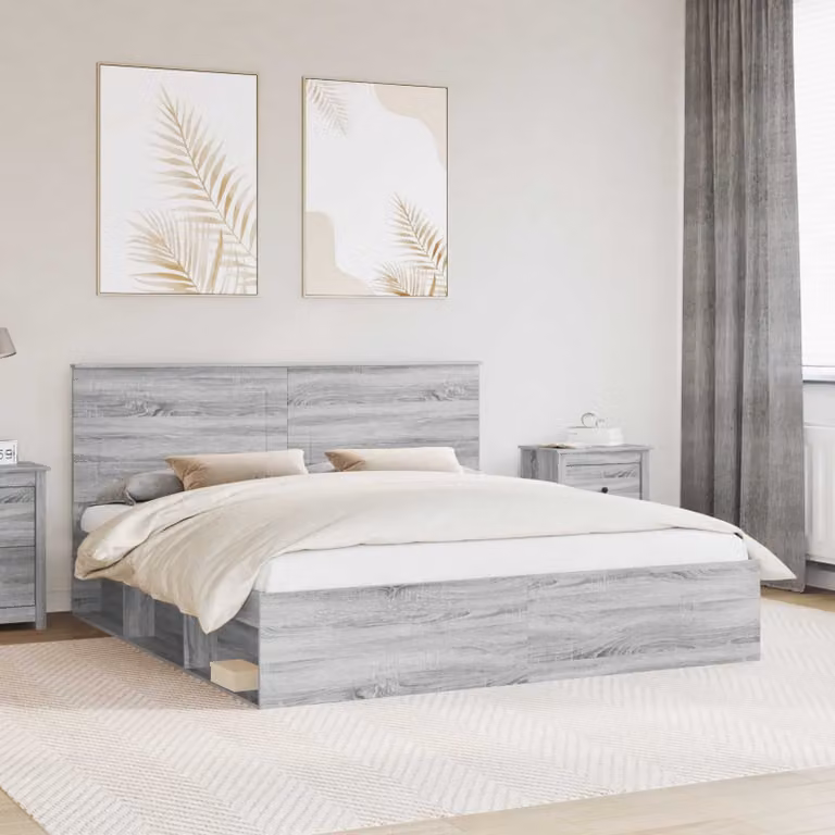 Struttura del letto moderna vidaXL in pino massello e MDF, Grigio Sonoma, 200 x 200 cm