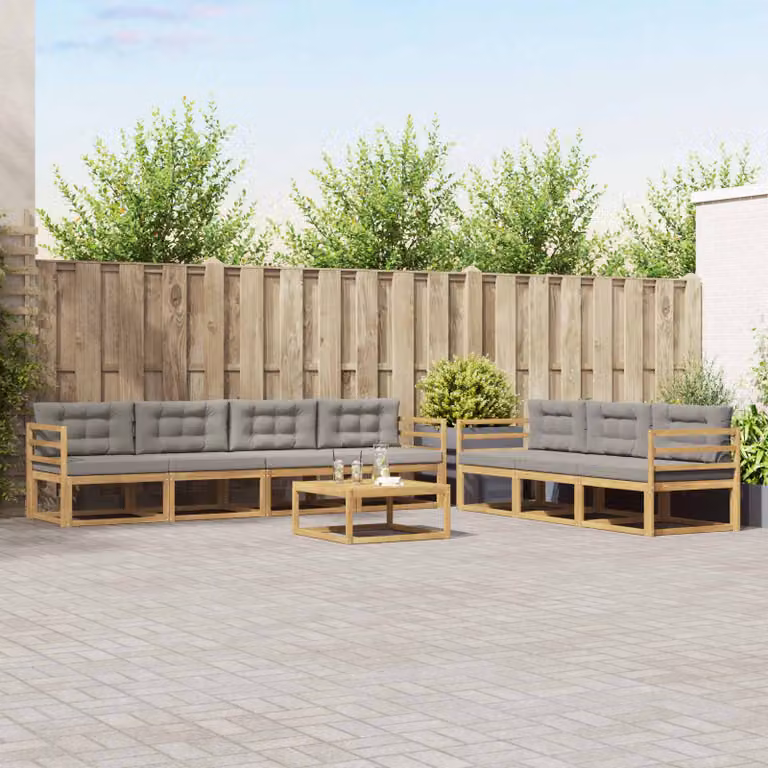 vidaXL Set di divani da esterno 7 pezzi in legno di acacia Bianco e Grigio