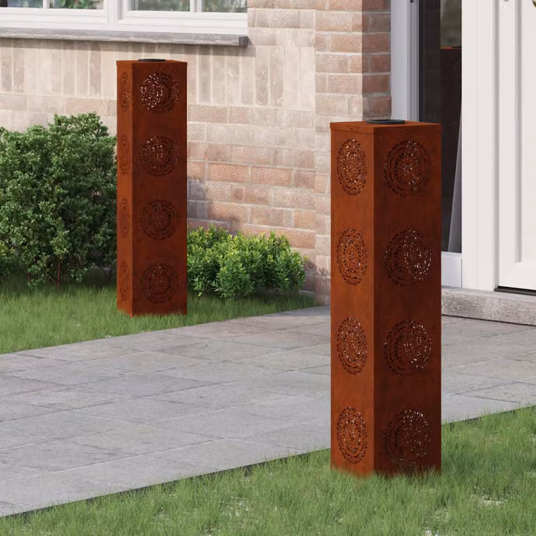 Set di 2 faretti LED solari vidaXL per sentieri e giardino, colore marrone, L/P/H: 18 x 18 x 80 cm