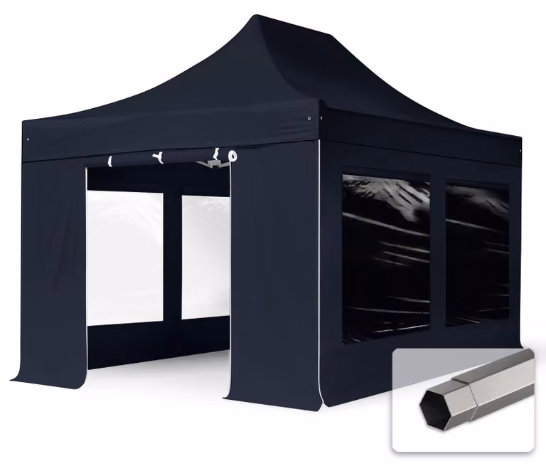 TOOLPORT 3x4,5m gazebo pieghevole con laterali (finestre panoramiche), PREMIUM acciaio, nero