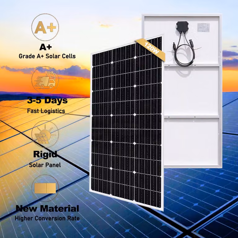 Pannello solare rigido da 120W - pannello fotovoltaico in silicio monocristallino con telaio in alluminio, ideale per il tetto di camper