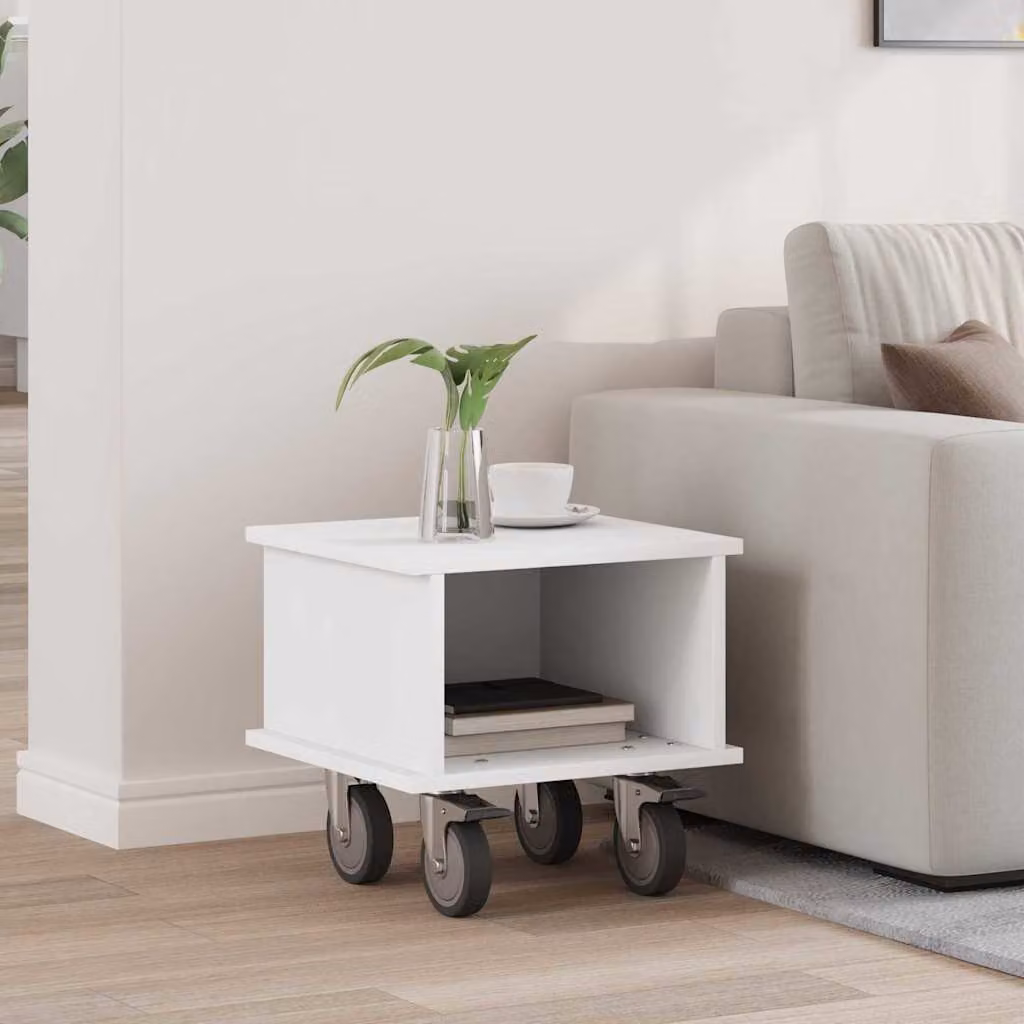 vidaXL Supporto TV moderno in legno ingegnerizzato bianco con ruote L: 37 cm, P: 35 cm, H: 35 cm