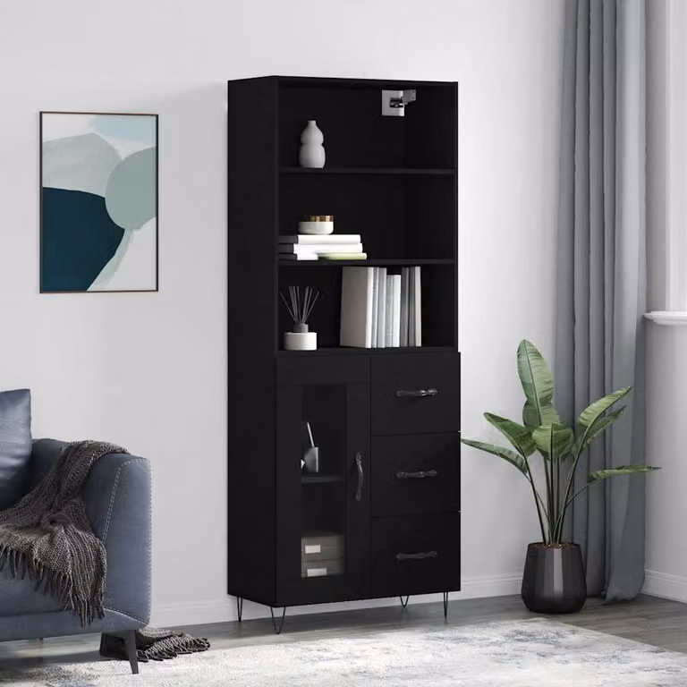 Credenza moderna vidaXL nera con ante a battente e ripiani interni L/P/H: 69,5 x 34 x 180 cm