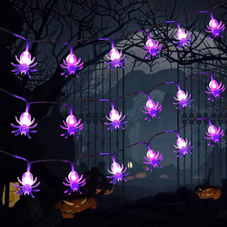 Catena luminosa con effetto scintillio, 20 LED, color viola, 2 modalità, alimentata a batteria