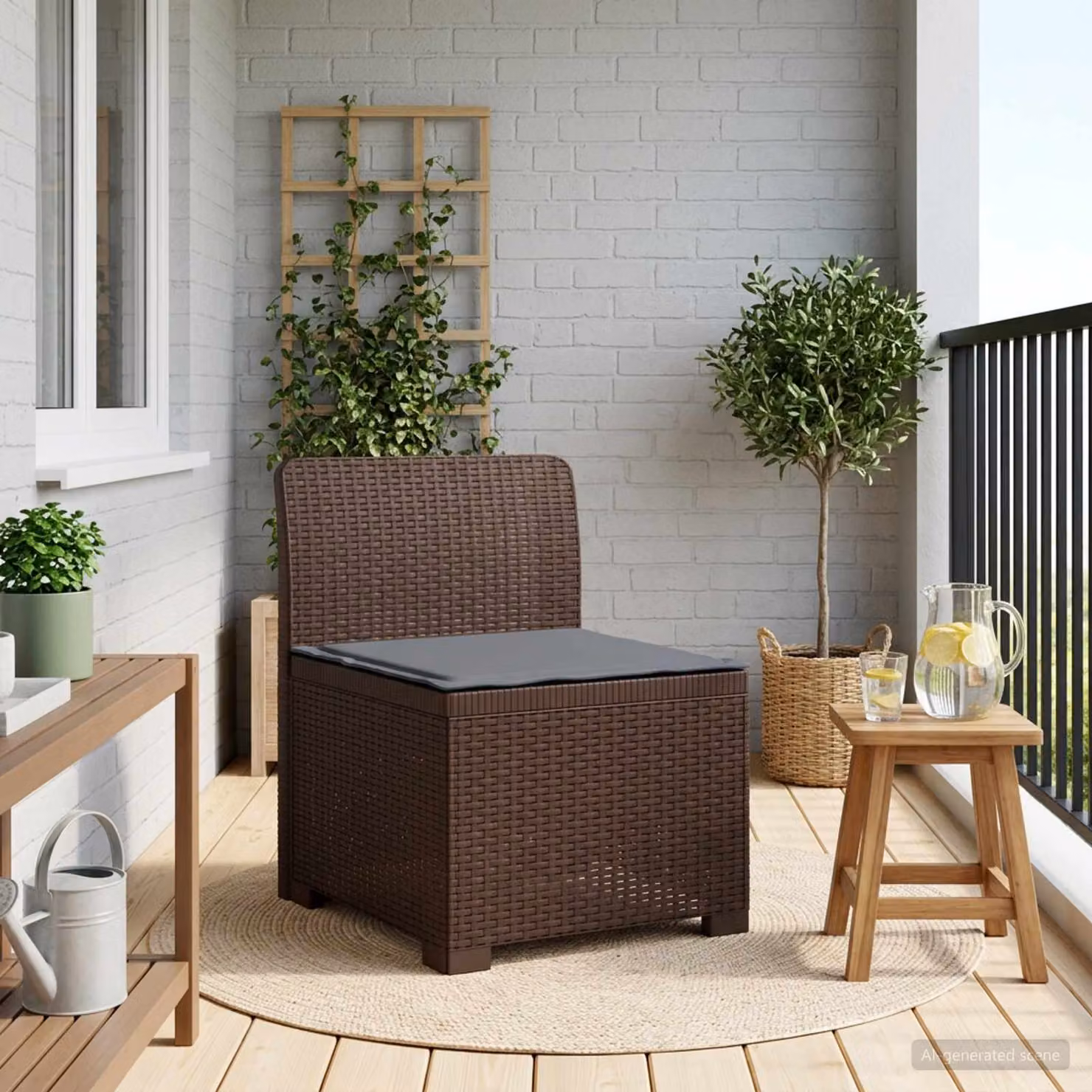 Divano da giardino singolo vidaXL con cuscino in aspetto rattan marrone e grigio