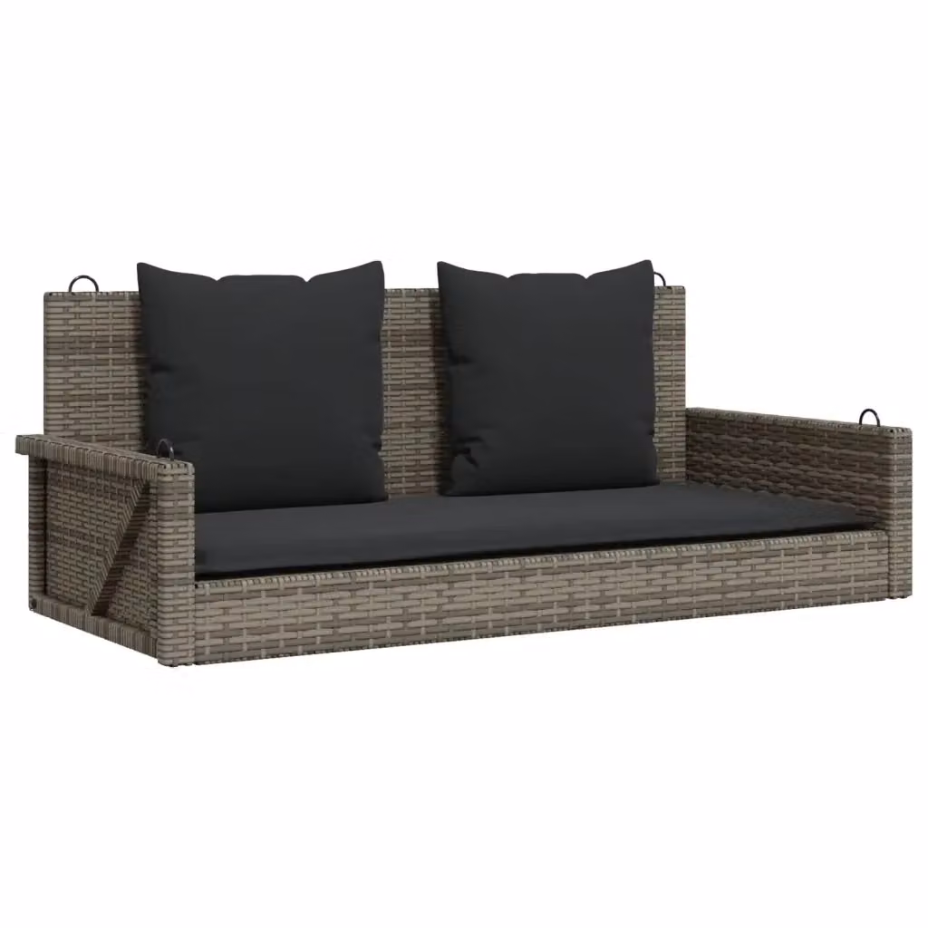 Panchina Dondolo Moderna vidaXL in Polyrattan Grigia con Cuscini L: 119 cm, P: 56 cm, H: 48 cm – 2