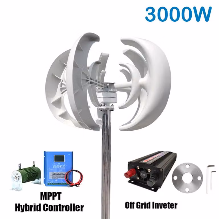 Turbina eolica verticale – Generatore eolico – Generatore di energia solare – 12V/24V – Con pannelli solari