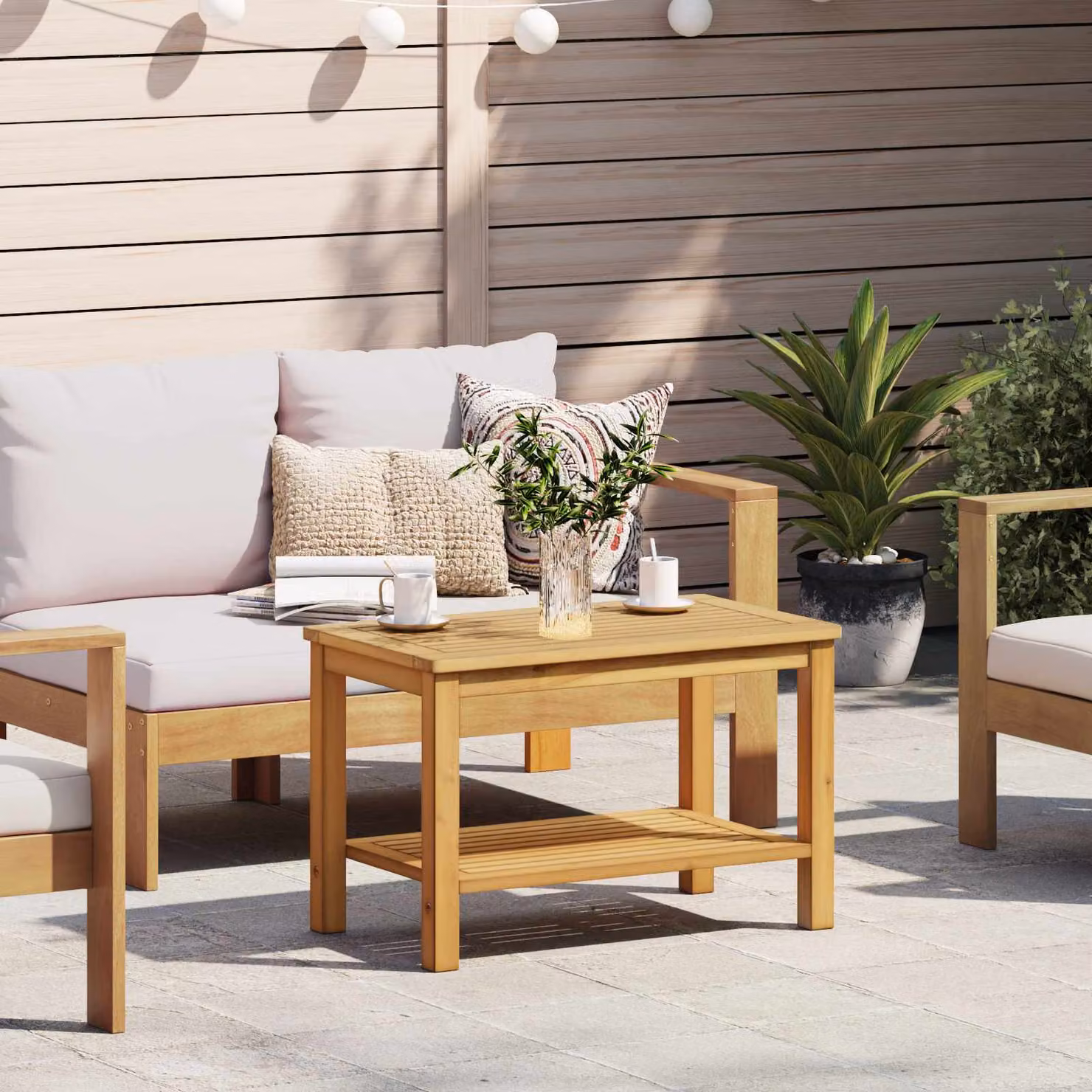 vidaXL Tavolo laterale in legno di acacia oliato marrone L: 70 cm, P: 40 cm, H: 45 cm