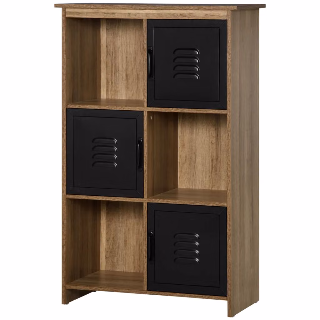 Libreria industriale XYLO con 3 ripiani e 3 ante in legno e metallo nero e marrone L 116,5 cm x P 35 cm x H 35 cm – 2