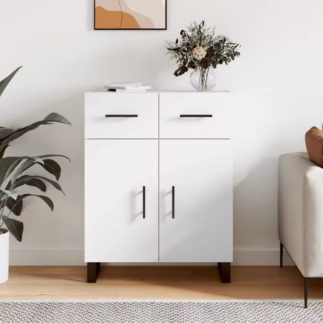 Credenza bianca moderna vidaXL a parete in legno e metallo L: 69,5 cm, P: 34 cm, H: 90 cm