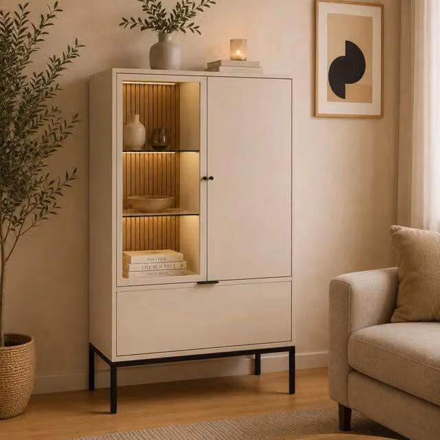 Mobile Espositore Lolamaha, Vetrina 3 Ripiani, 76x40x116h cm Beige