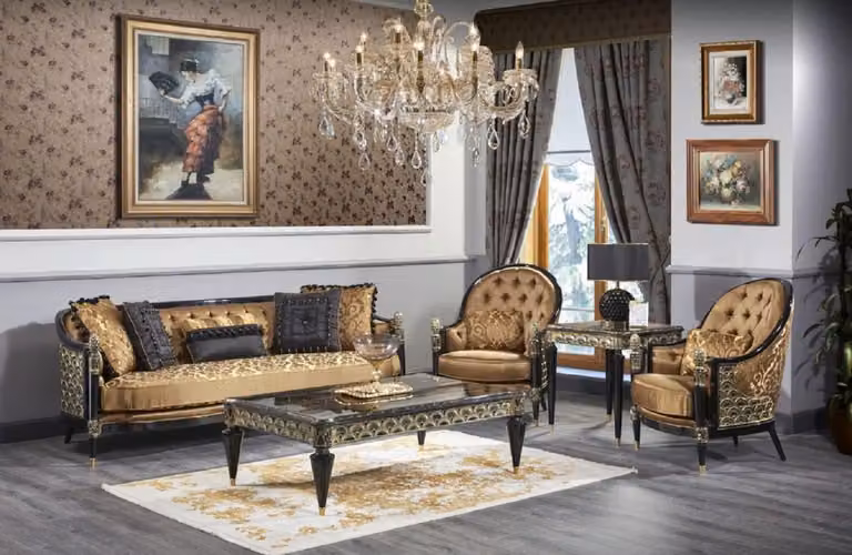 Casa Padrino set da salotto barocco oro/nero - 2 divani & 2 poltrone & 1 tavolino & 2 tavolini - Sontuosi mobili barocchi - Qualità