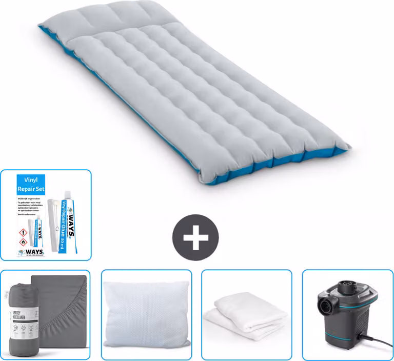 Materassino da campeggio Intex - 1 persona - 67 x 184 x 17 cm - blu - include lenzuolo - bacio - pompa - kit di riparazione e protezione per il cuscino