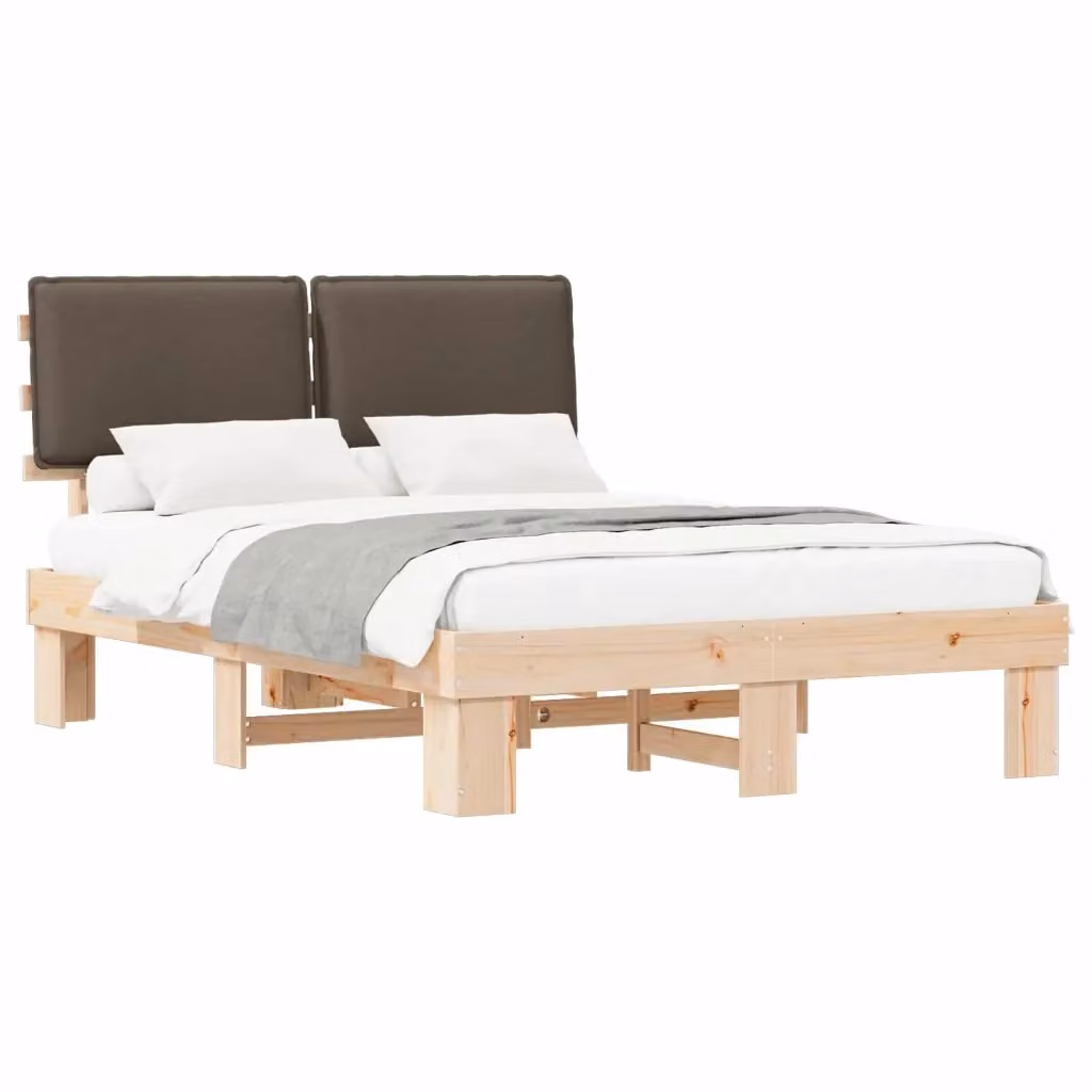 Letto con Testiera Rivestita in Tessuto Beige e Struttura in Pino Massello vidaXL L/P: 160 x 200 cm – 2