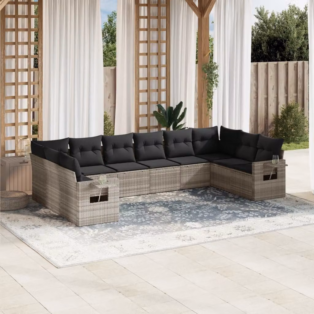 Maison Exclusive - Set da giardino 10 pezzi con cuscini Grigio chiaro Polyrattan