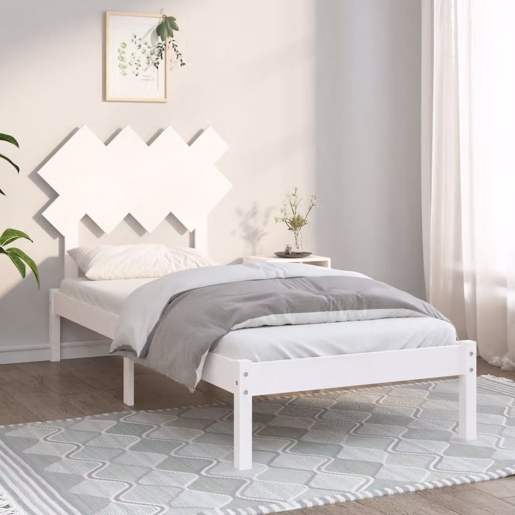 The Living Store Letto in legno massiccio bianco 90x200 cm