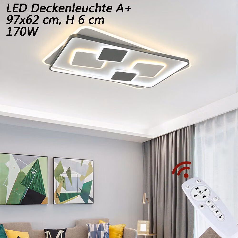 NUOVO Euroton 9643-CFX 97x62 cm, H 6 Plafoniera a LED con telecomando Colore della luce/luminosità regolabile