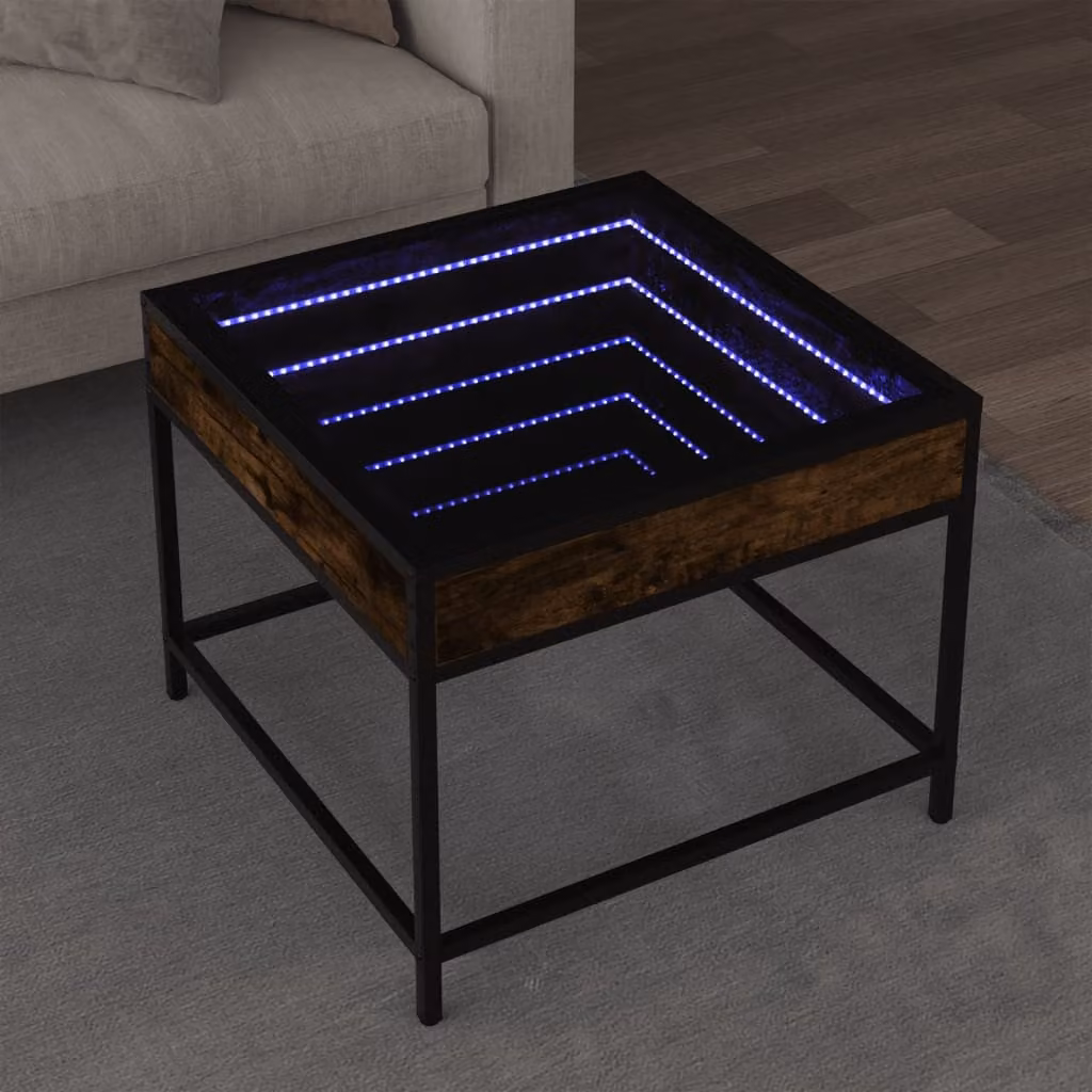 vidaXL Tavolino da Salotto Infinity con LED in Rovere Fumo e Vetro, L 50 x P 50 x H 41 cm