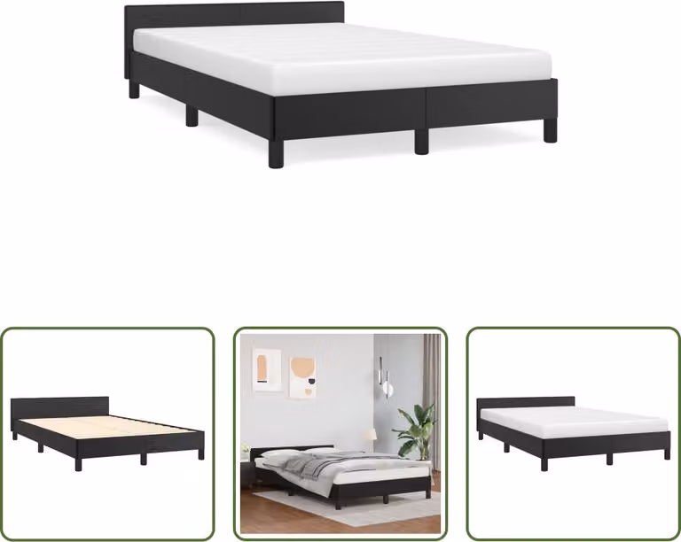 The Living Store Giroletto con testiera nero 120x190 cm in ecopelle