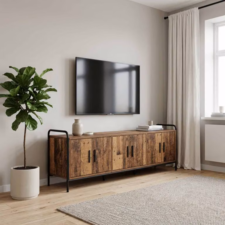 Mobile TV vidaXL moderno in legno e metallo marrone L/P/H: 146 x 33 x 50 cm