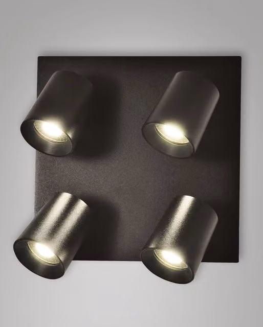 Faretto da soffitto Fabas Modo a 4 luci in alluminio nero con attacco GU10 e design moderno quadrato