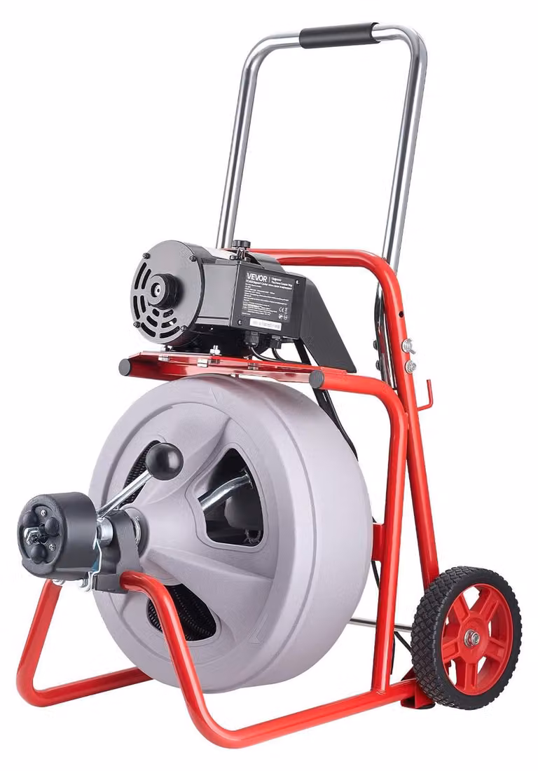 Macchina per la pulizia degli scarichi 30 m x 13 mm, sonda per fognature con alimentazione automatica su ruote, macchina portatile per la pulizia degli scarichi con 8 lame e interruttore a pedale attivato ad aria per tubi da 50 mm a 150 mm