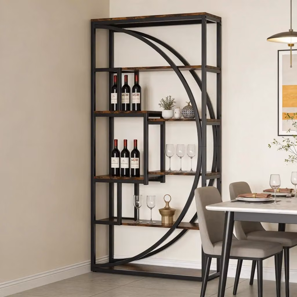 Libreria geometrica moderna REDOM in metallo e legno Nero/Marrone, L 80 cm x P 30 cm x H 179 cm – 2