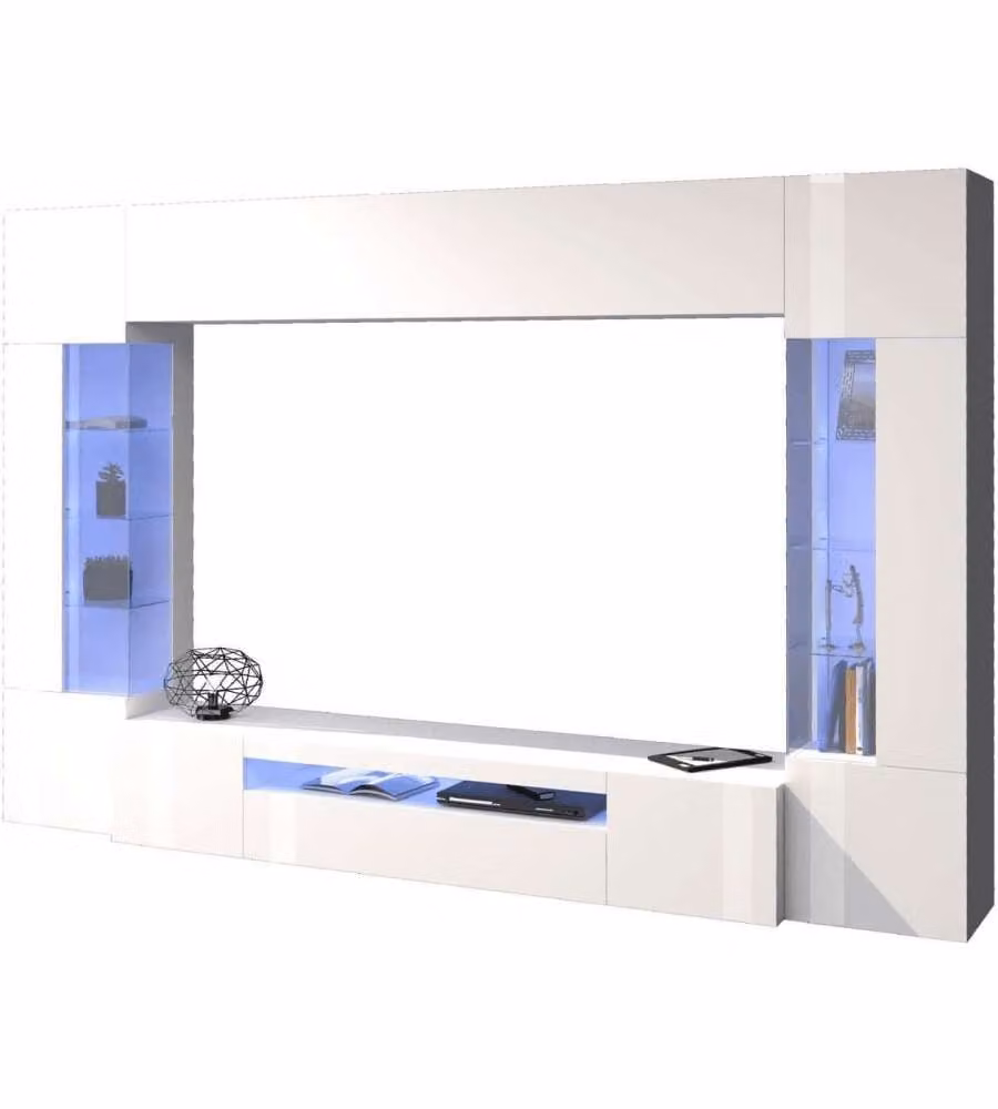Web Furniture Parete Attrezzata Moderna Soggiorno Bianco Lucido 290x40x191,2
