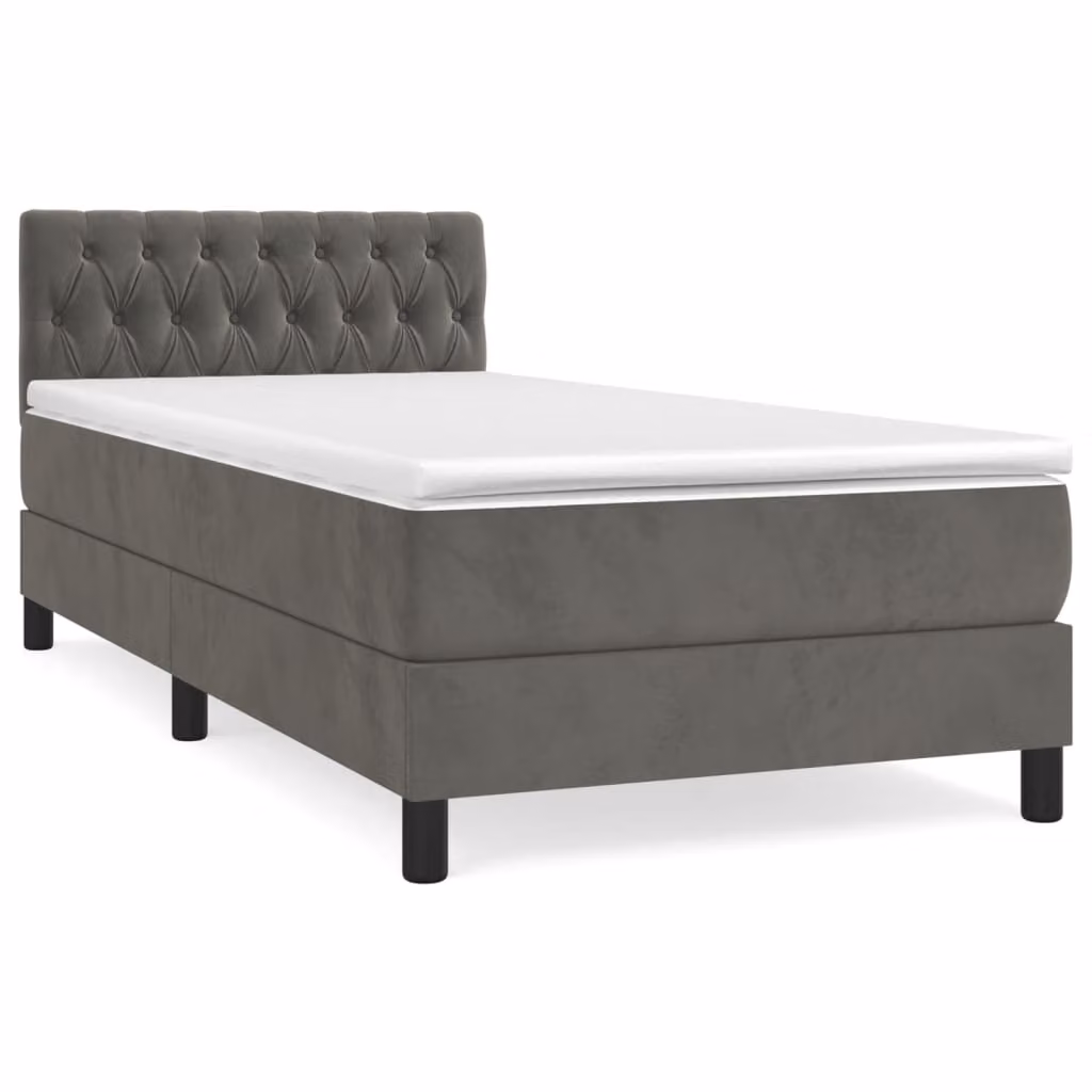 Giroletto a Molle con Materasso Grigio Scuro 100x200 cm Velluto