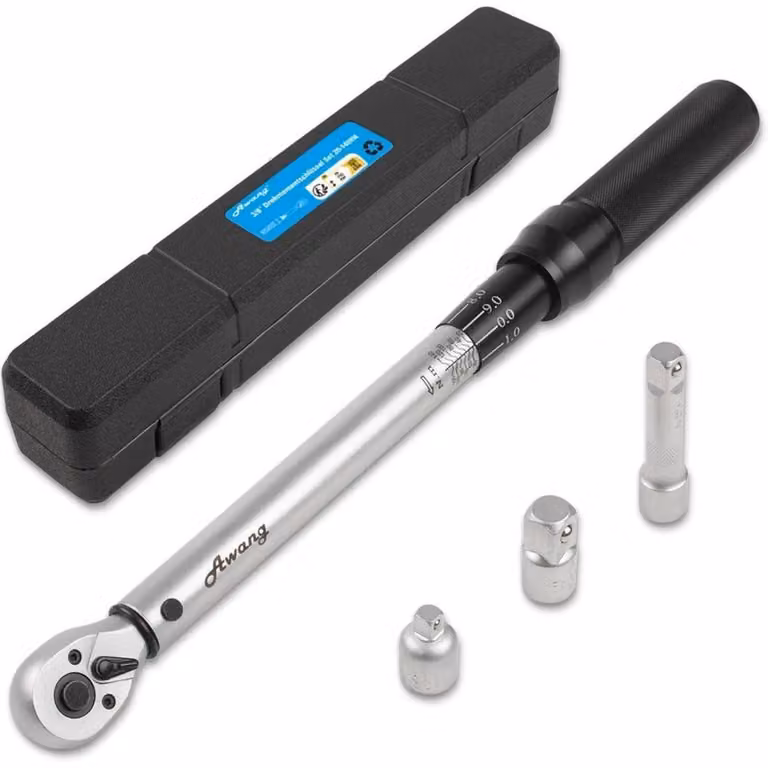 Chiave dinamometrica da 3/8" con portata da 20 a 140 Nm, completa di adattatori e prolunga