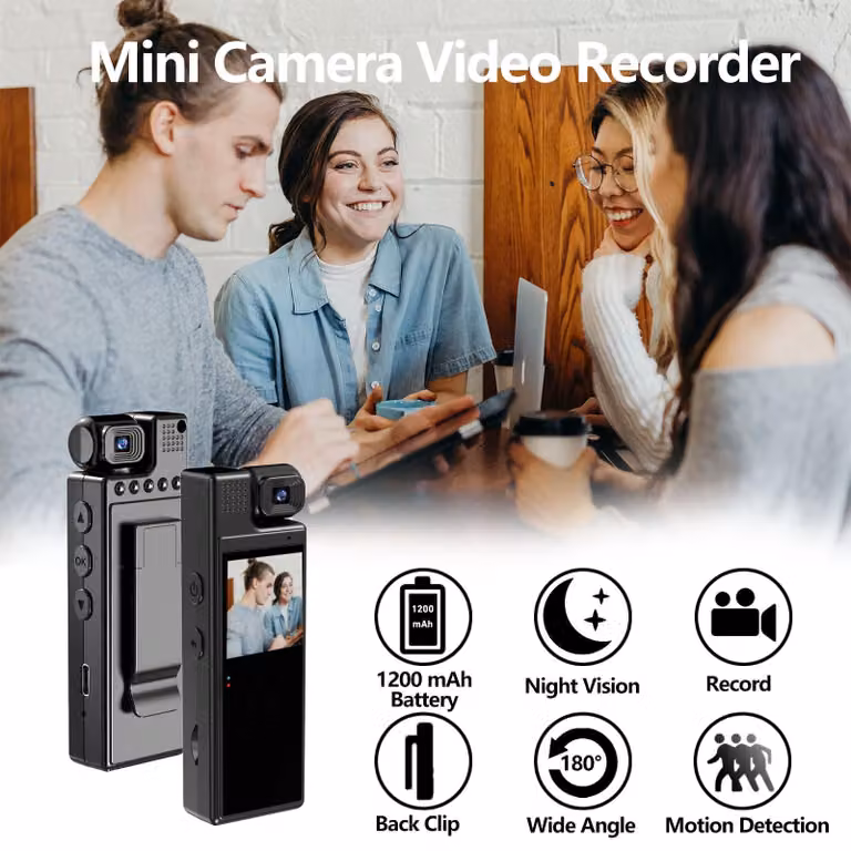 Videocamera 4K UHD con registrazione audio e video, obiettivo ruotabile di 180°, 6 ore di autonomia della batteria, schermo TFT da 1,3 pollici, rilevamento del movimento per...