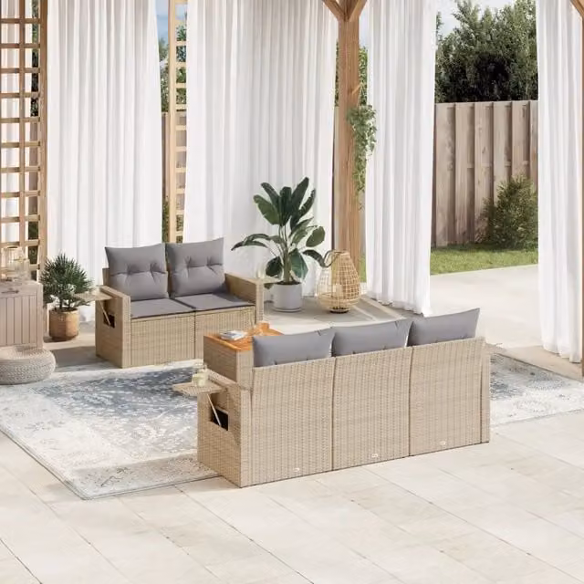 Set Divano da Giardino 6 pz con Cuscini Beige in Polyrattan 3224449