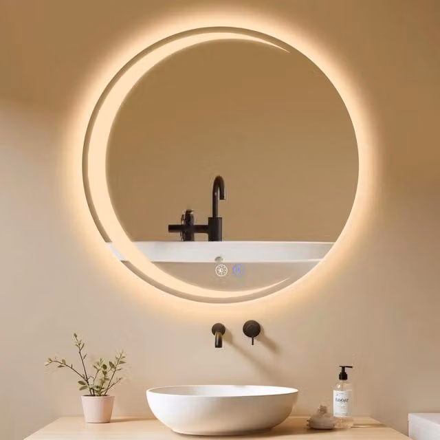 Specchio da bagno rotondo ZMH con illuminazione LED dimmerabile e touch switch, nero, da parete IP44