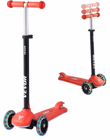 Monopattino con 3 Ruote VEVOR per Bambini, Regolabile in Altezza con Ruote Luminose e Pedana Antiscivolo, Rosso
