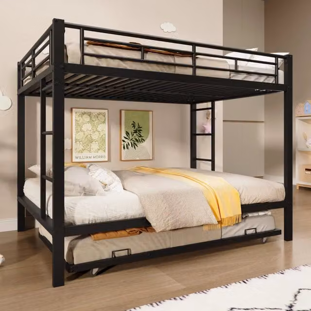 Letto a castello moderno per bambini con struttura in metallo nero e letto estraibile L/P/H: 204 x 140 x 146 cm – 1