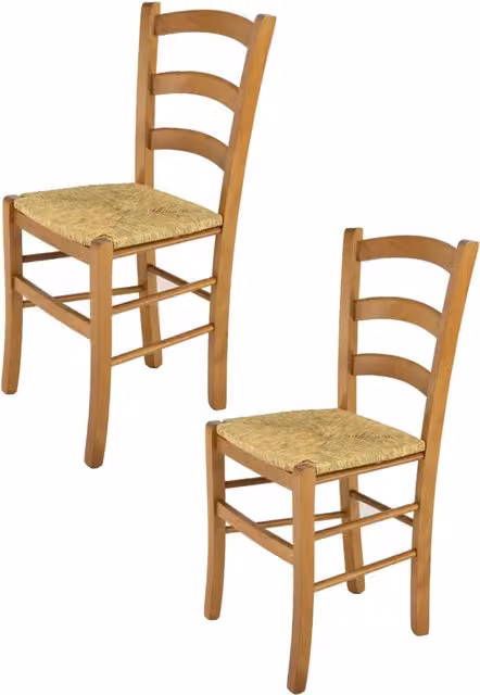 Set di 2 sedie Venice Tommychairs in legno di faggio rovere con seduta in paglia marrone