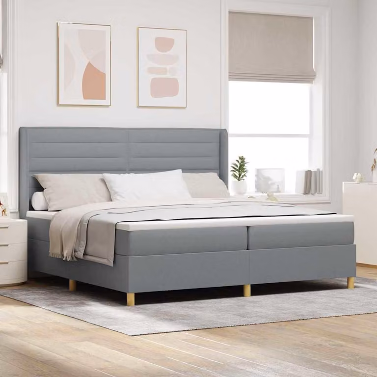 Maison Exclusive - Letto boxspring con strisce luminose a LED, grigio chiaro, 200 x 200 cm, rivestimento in tessuto
