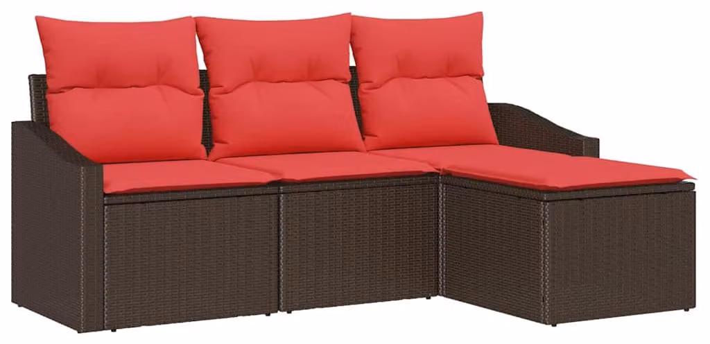 Set di divani da esterno, 4 pezzi, color marrone [materiale sintetico]: rattan sintetico