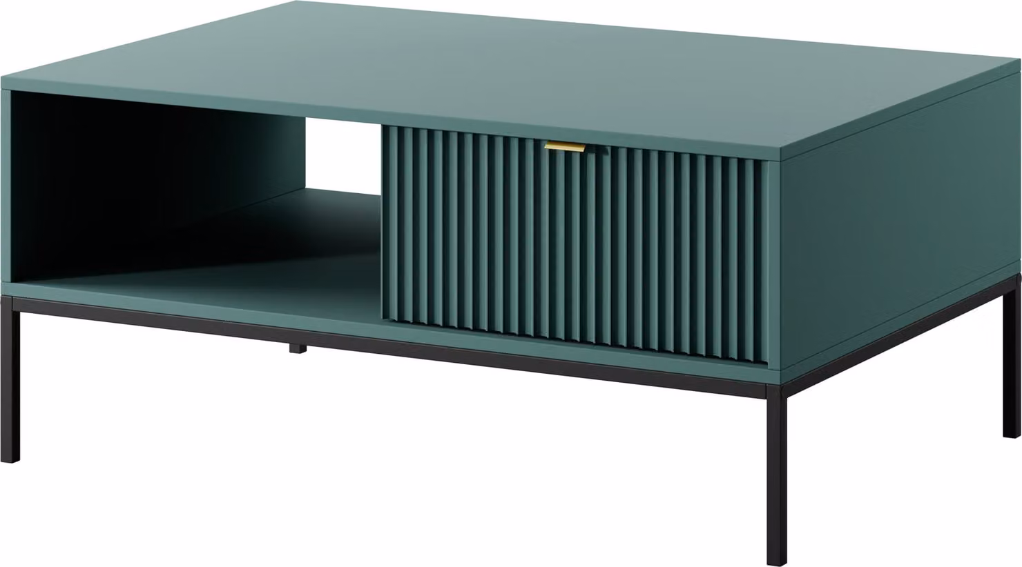 Tavolino con 1 cassetto e 1 ripiano, colore: verde. Struttura: nera