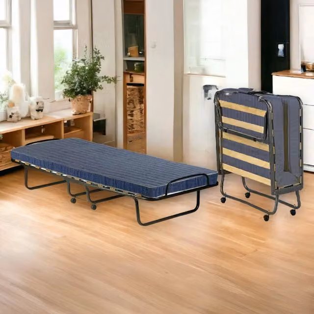 Letto pieghevole con materasso in schiuma DMORA Brandina Fosca Nero Jeans L 80 cm x P 190 cm – 1