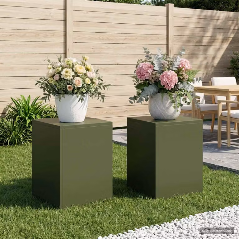 Set di 2 supporti per piante vidaXL in acciaio verde oliva L/P/H: 30 x 30 x 40 cm