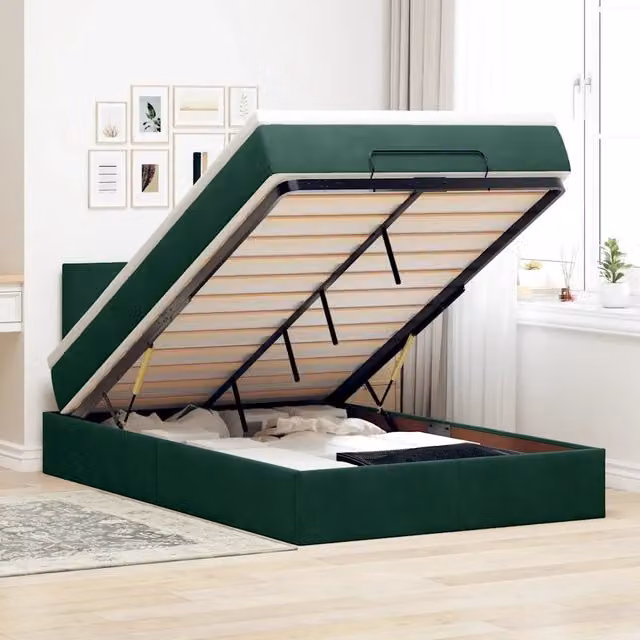 Pouf Letto con Materasso e LED vidaXL in Velluto Verde, L: 120 cm, P: 200 cm, H: 88 cm – 1