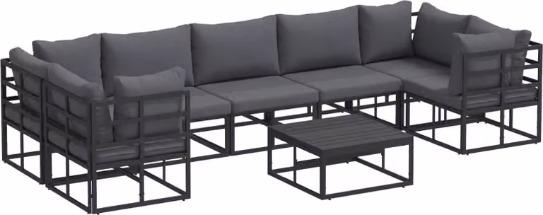 Set Divano da Giardino con cuscino 8 pcs Nero Alluminio