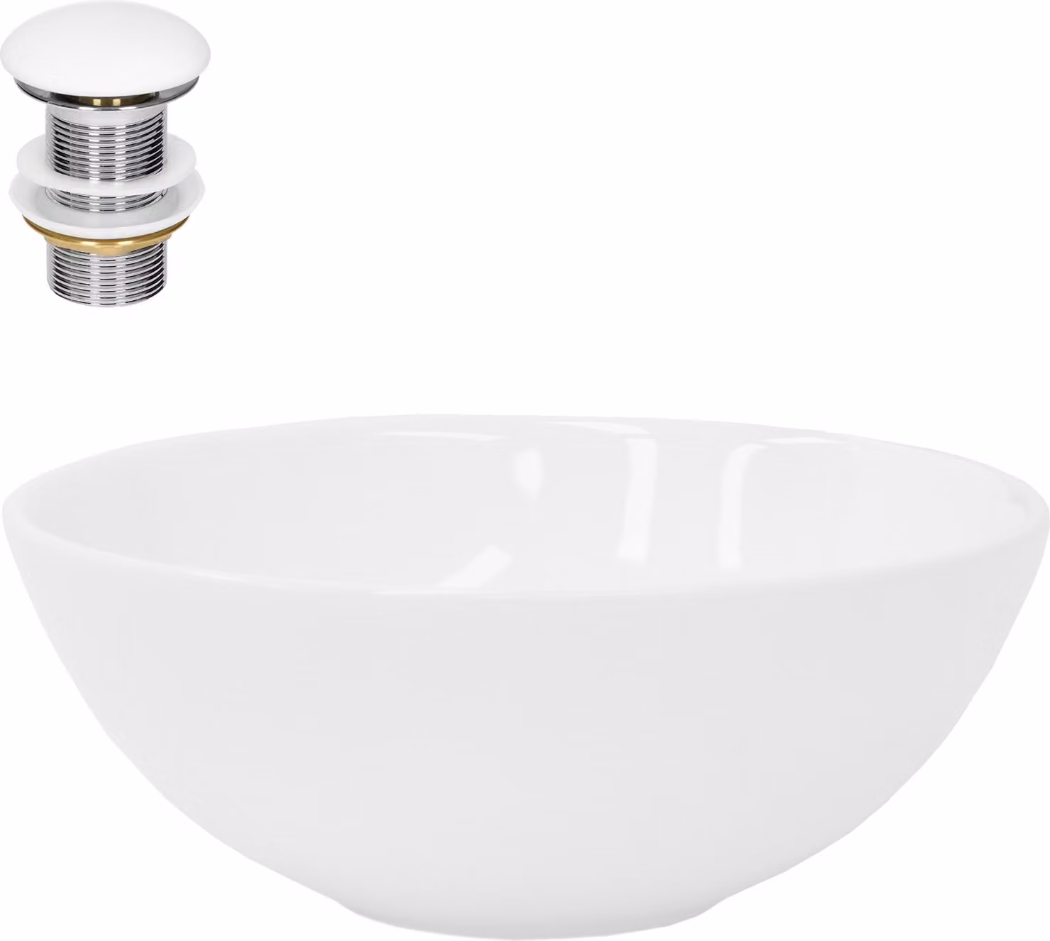 Lavabo LuxeBath Lavabo da appoggio rotondo, Ø 28x11,6 cm, bianco, in Vetroceramica, incl. set di scarico senza troppopieno