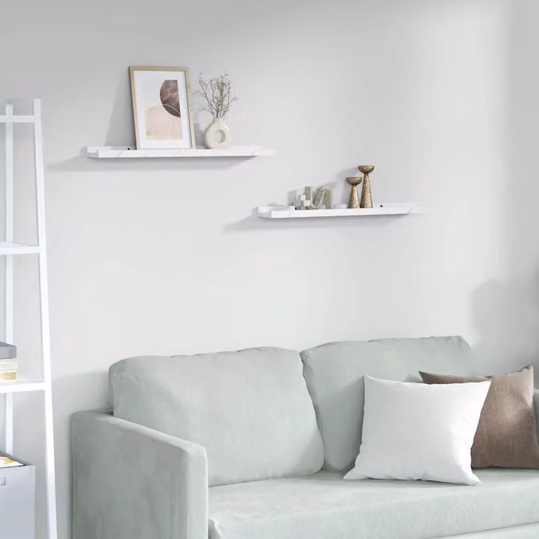 Set di 2 Scaffali da Parete vidaXL in Marmo Bianco Moderno L: 60 cm, P: 9 cm, H: 3 cm