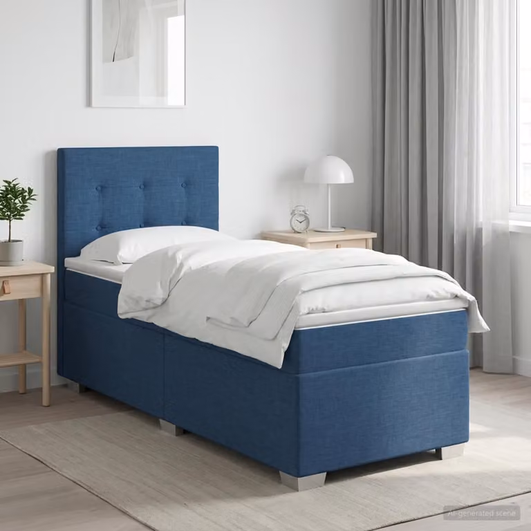 Maison Exclusive - Letto boxspring con materasso e testiera blu 90 x 200 cm in tessuto